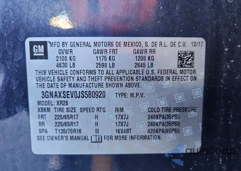 2018 Chevrolet Equinox Lt z USA, uszkodzony, nr VIN 3GNAXSEV0JS580920